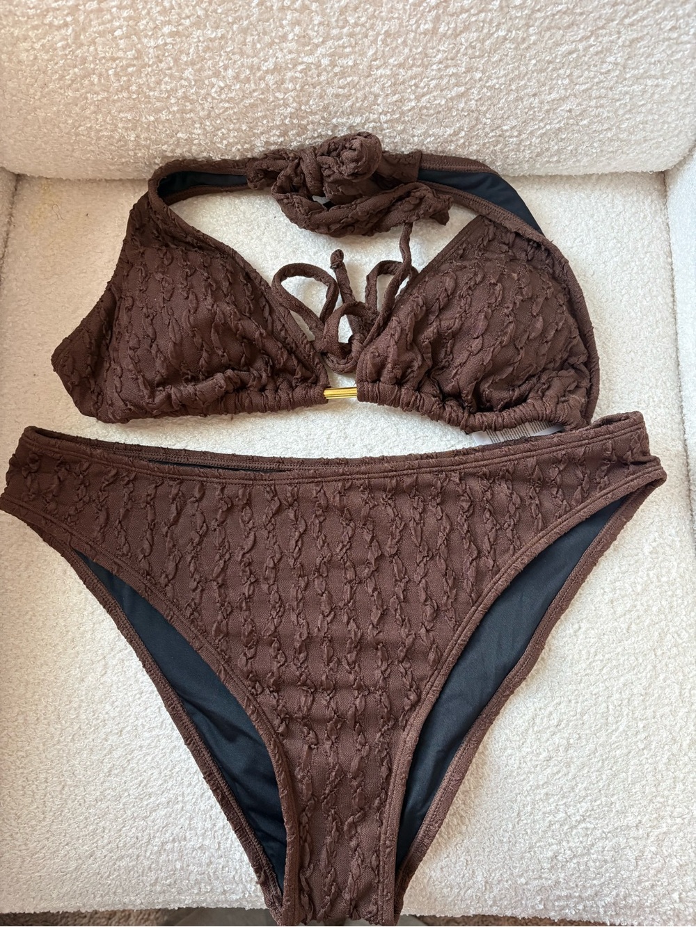 Cupshe Brown Textured Halter Bikini Set